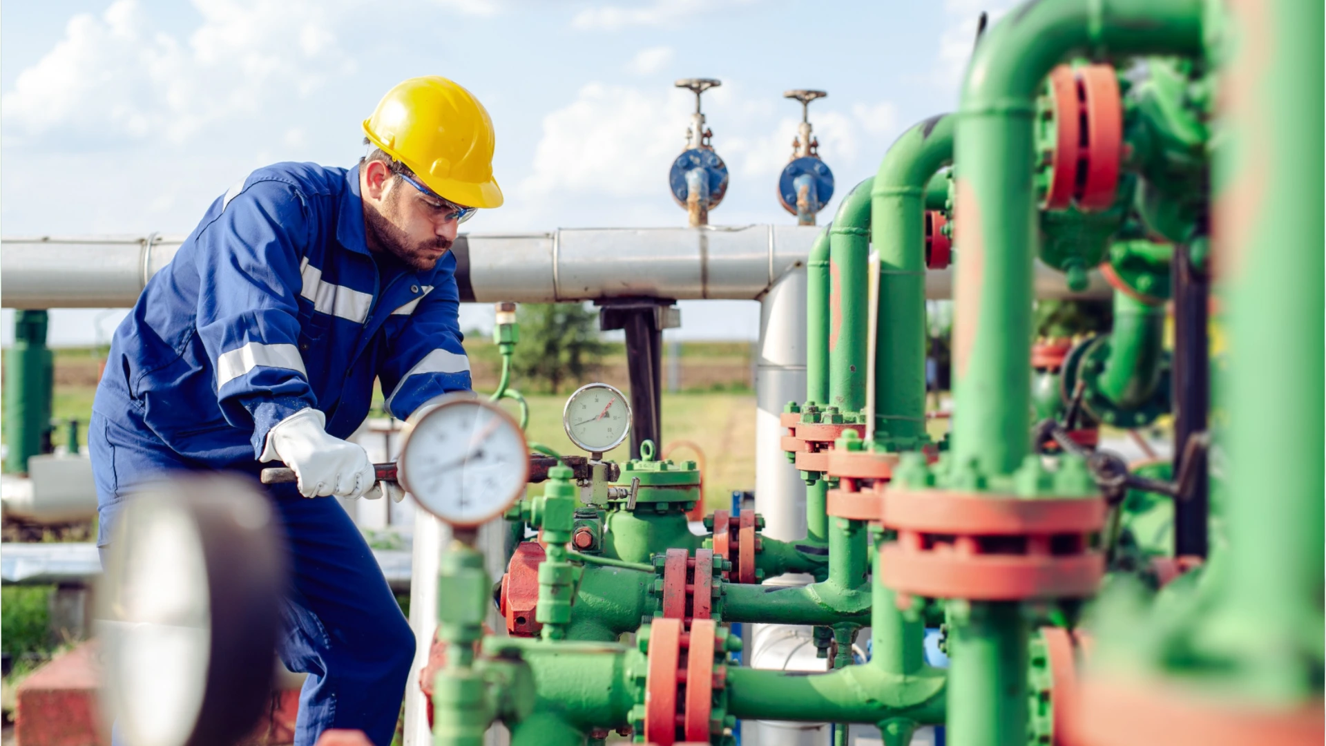 A men working on natural gas valve 