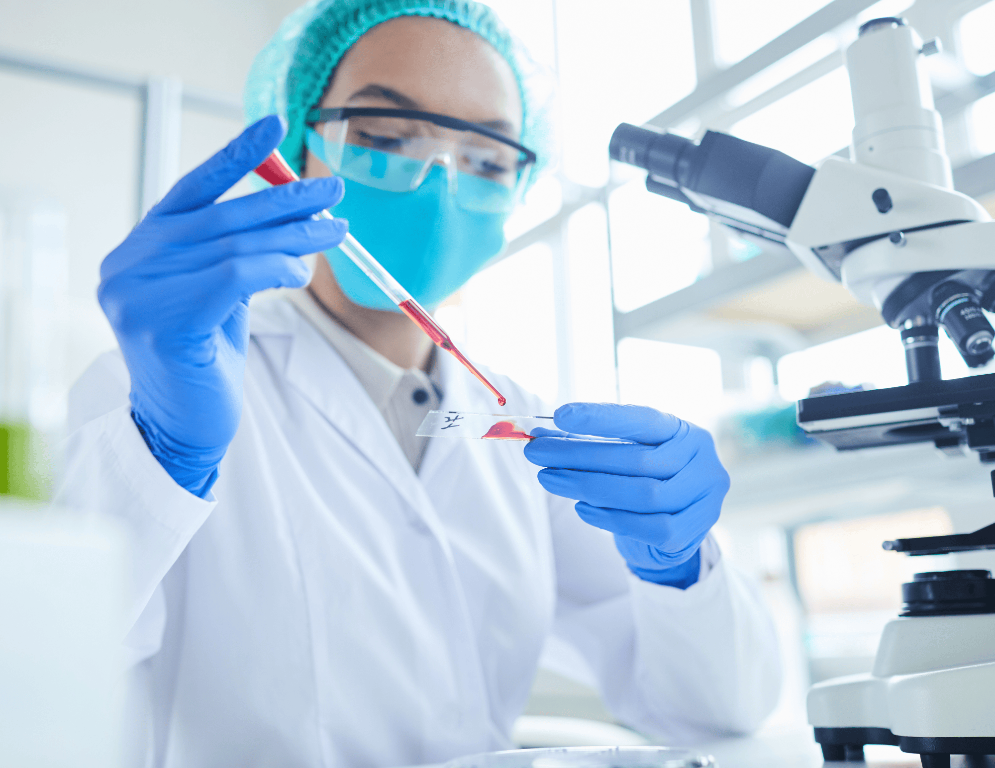 Trainee practices scientific procedures in biotechnician learning lab