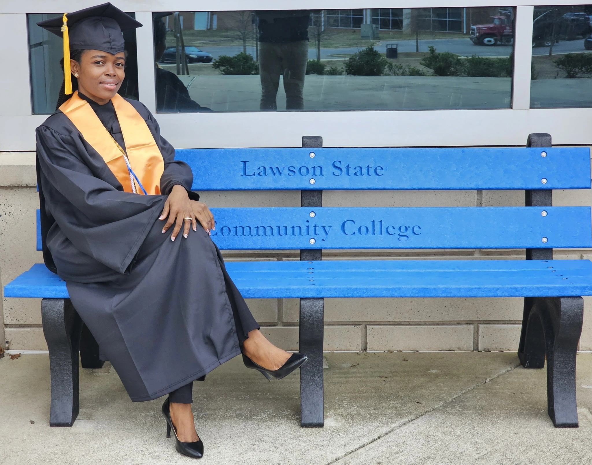 a student sitting on the bench