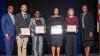 Honorees Becky Austin, Lori Chisem, Dr. Rhonda Branch, and Gleb Scosyrev pose with Lawson State President Dr. Cynthia T. Anthony and Vice President Dr. Bruce Crawford at the 2025 ACCA Chancellor's Awards.  