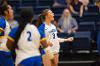 Lawson State volleyball player wearing number 3 reacts and communicates with teammates during play.